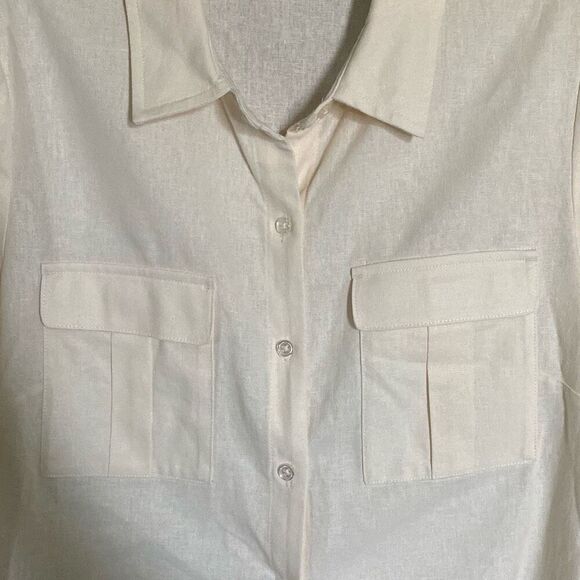 Sofia Vergara Sofia Jeans linen blend button up shirt size M - Picture 6 of 14